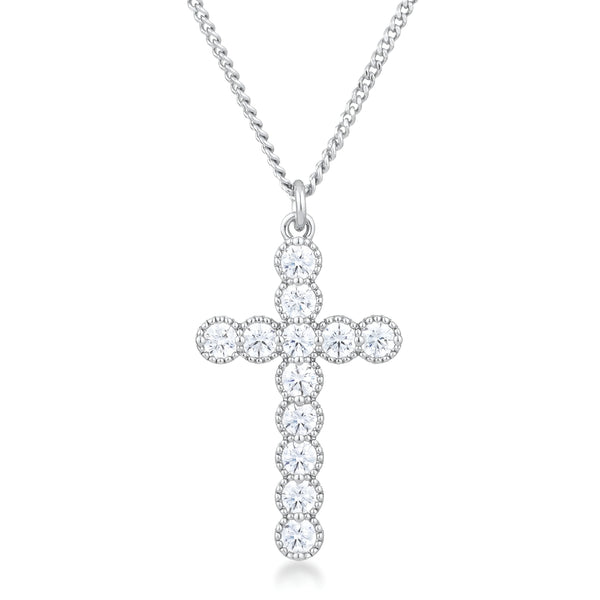 MICRO BEADED RHODIUM CLEAR CZ CROSS PENDANT - PIERGIORGIO CERRONI