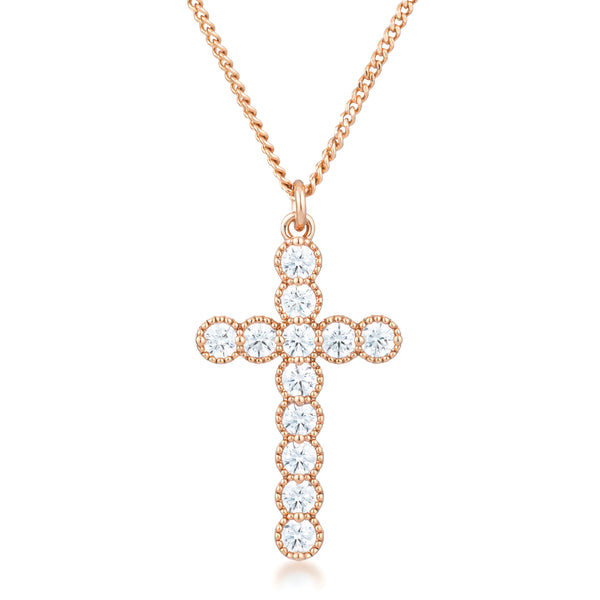 MICRO BEADED ROSE GOLD CLEAR CZ CROSS PENDANT - PIERGIORGIO CERRONI