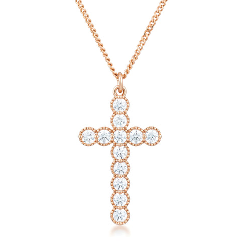 MICRO BEADED ROSE GOLD CLEAR CZ CROSS PENDANT - PIERGIORGIO CERRONI