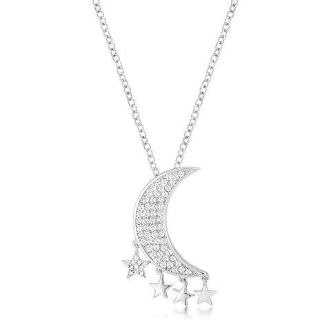 0.6 CT DAZZLING RHODIUM MOON AND STARS NECKLACE WITH CZ