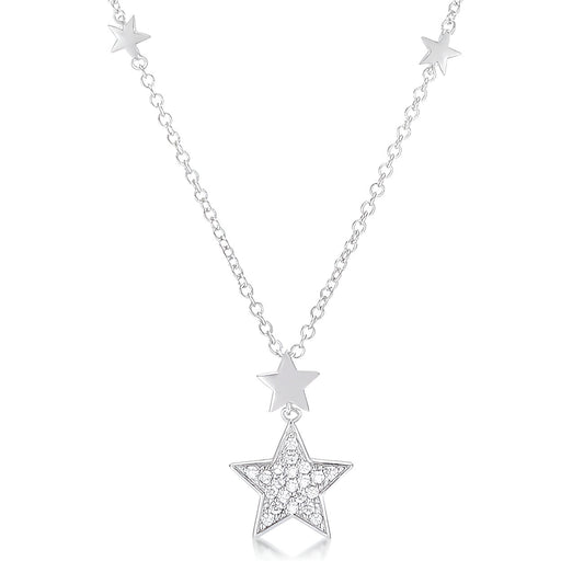 0.32 CT RHODIUM STAR NECKLACE WITH SHIMMERING CZ