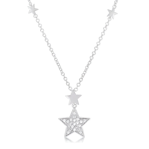 0.32 CT RHODIUM STAR NECKLACE WITH SHIMMERING CZ