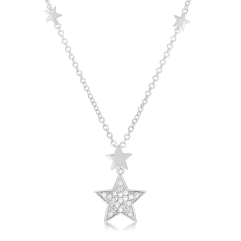 0.32 CT RHODIUM STAR NECKLACE WITH SHIMMERING CZ