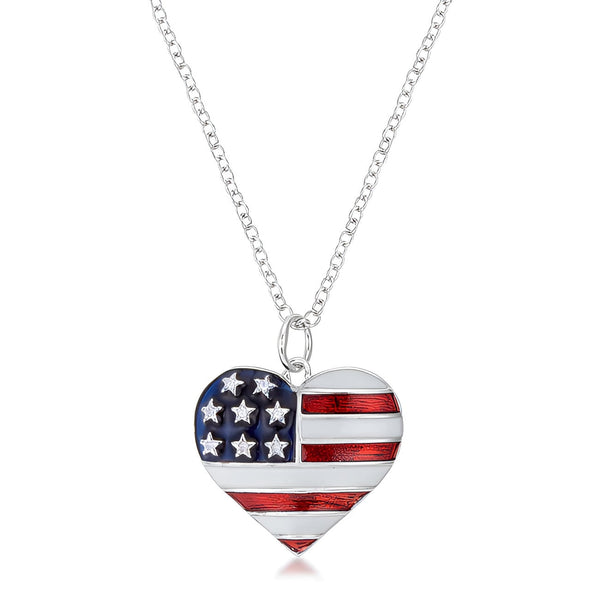 STARS AND STRIPES RHODIUM NECKLACE WITH CZ