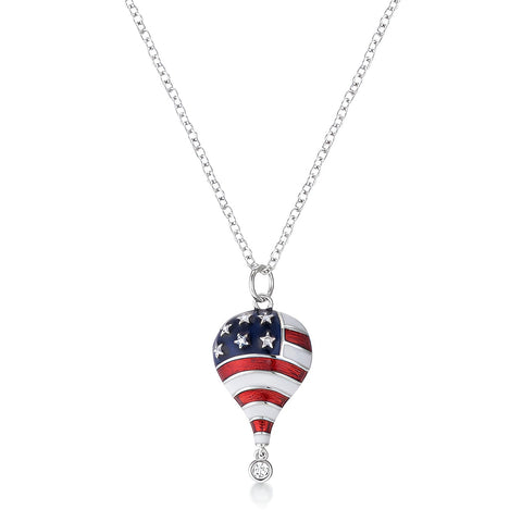 0.1 CT PATRIOTIC HOT AIR BALLOON RHODIUM NECKLACE WITH CZ