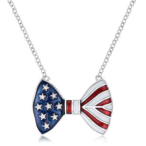 0.025 Ct STARS AND STRIPES BOW TIE NECKLACE WITH CZ