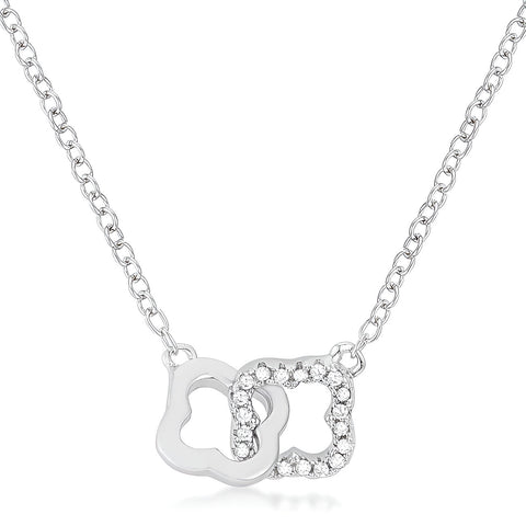 0.21 CT RHODIUM NECKLACE WITH FLORAL LINKS