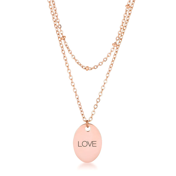 ROSE GOLD DOUBLE CHAIN LOVE NECKLACE - PIERGIORGIO CERRONI