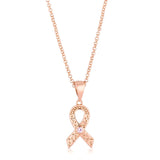 18K ROSE GOLD HEART FILIGREE BREAST CANCER AWARENESS RIBBON PENDANT