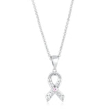 RHODIUM HEART FILIGREE BREAST CANCER AWARENESS RIBBON PENDANT