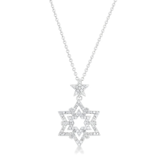 STELLA 0.3 CT CZ RHODIUM STAR DROP NECKLACE