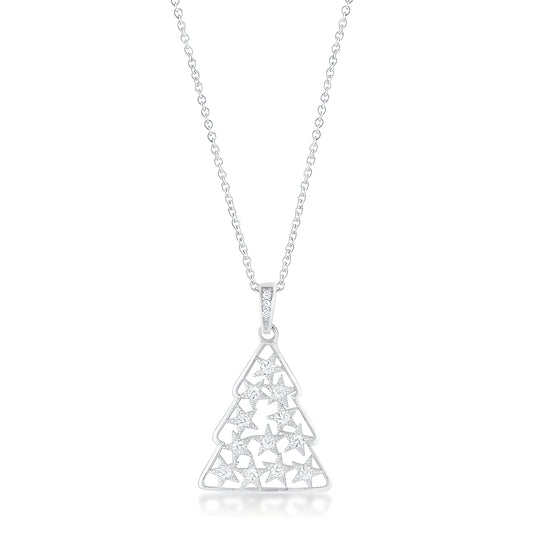 0.2 CT CZ RHODIUM CHRISTMAS TREE PAVE HOLIDAY PENDANT
