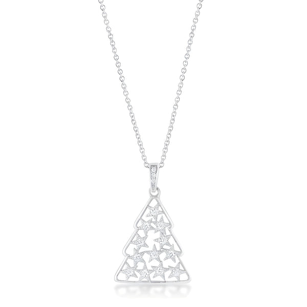 0.2 CT CZ RHODIUM CHRISTMAS TREE PAVE HOLIDAY PENDANT