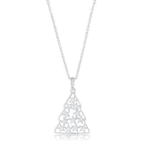 0.2 CT CZ RHODIUM CHRISTMAS TREE PAVE HOLIDAY PENDANT