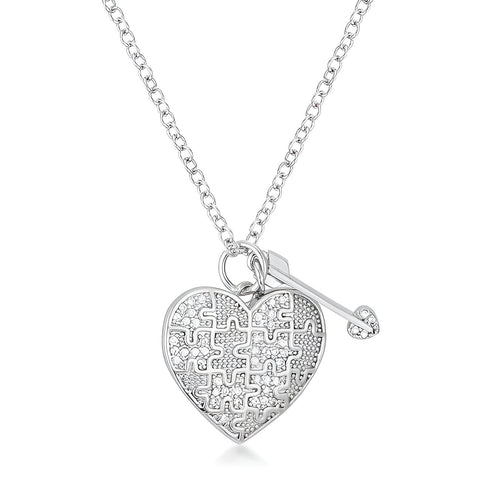 0.12 CT RHODIUM HEART AND ARROW PENDANT WITH CZ