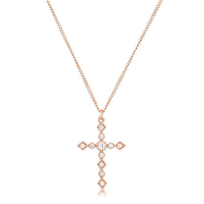 DAINTY ART DECO ROSE GOLD CLEAR CZ CROSS PENDANT - PIERGIORGIO CERRONI
