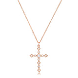 DAINTY ART DECO ROSE GOLD CLEAR CZ CROSS PENDANT - PIERGIORGIO CERRONI