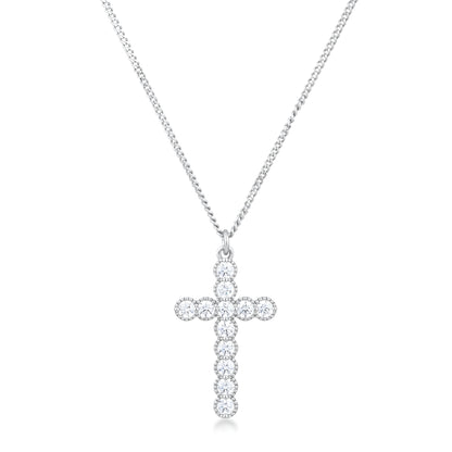 MICRO BEADED RHODIUM CLEAR CZ CROSS PENDANT - PIERGIORGIO CERRONI