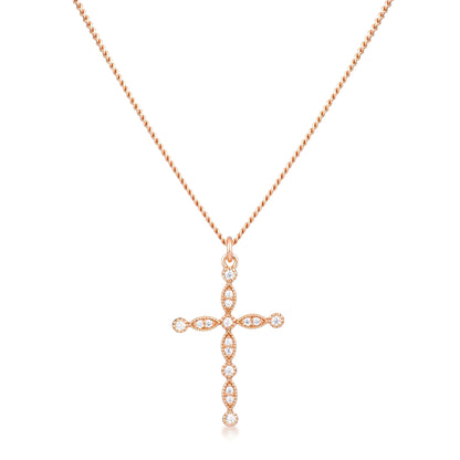 DELICATE VINTAGE ROSE GOLD CLEAR CZ CROSS PENDANT - PIERGIORGIO CERRONI