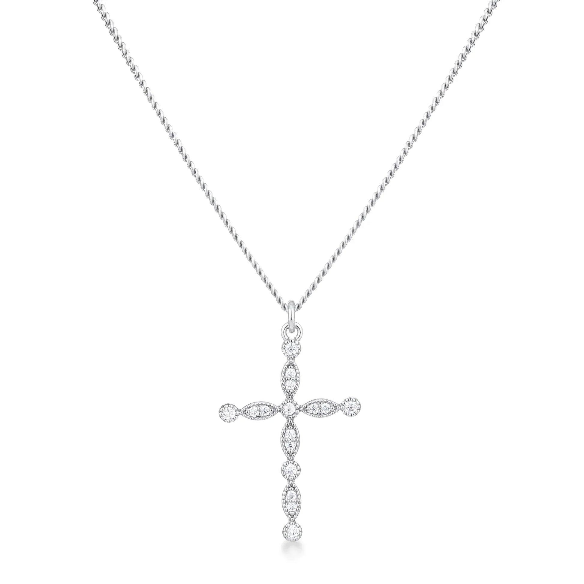 DELICATE VINTAGE RHODIUM CLEAR CZ CROSS PENDANT - PIERGIORGIO CERRONI