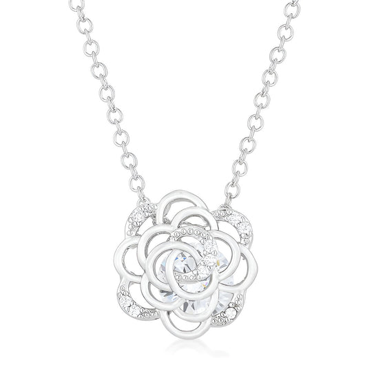 MAYA 1.37 CT CZ RHODIUM ROSE DROP NECKLACE