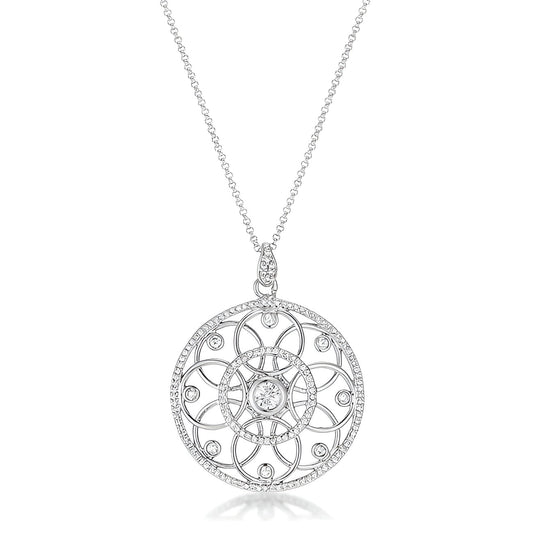 1.4 CT RHODIUM PENDANT NECKLACE WITH INTERLOCKING CIRCLES AND CZ