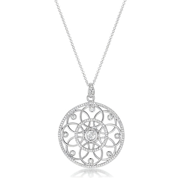 1.4 CT RHODIUM PENDANT NECKLACE WITH INTERLOCKING CIRCLES AND CZ