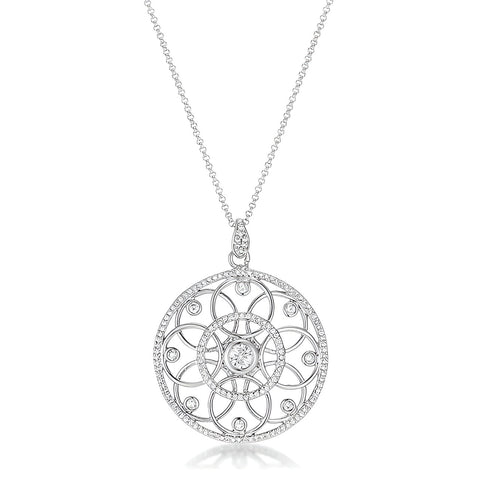 1.4 CT RHODIUM PENDANT NECKLACE WITH INTERLOCKING CIRCLES AND CZ