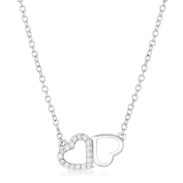 SWEET AND ROMANTIC RHODIUM MELDED CZ HEARTS NECKLACE