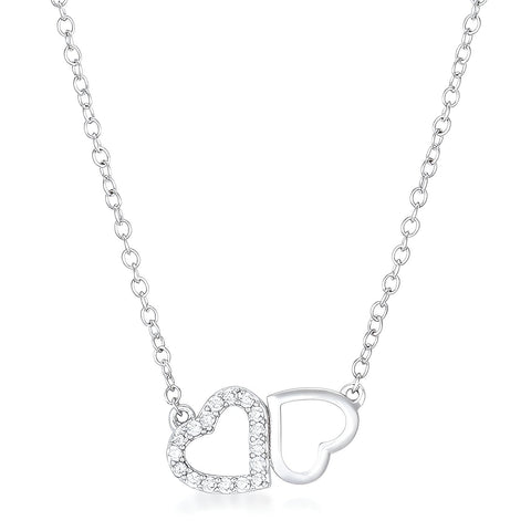 SWEET AND ROMANTIC RHODIUM MELDED CZ HEARTS NECKLACE