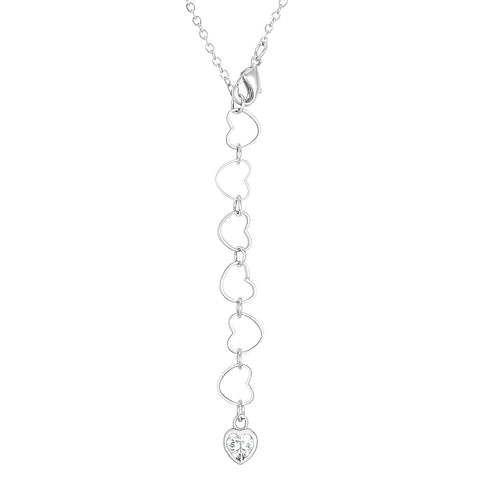 SWEET AND ROMANTIC RHODIUM MELDED CZ HEARTS NECKLACE