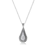 0.37 CT TEAR DROP RHODIUM PENDANT NECKLACE WITH CZ