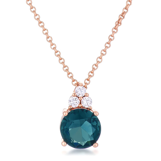 SIMPLE ROSE GOLD 9 MM BLUE GREEN CZ PENDANT