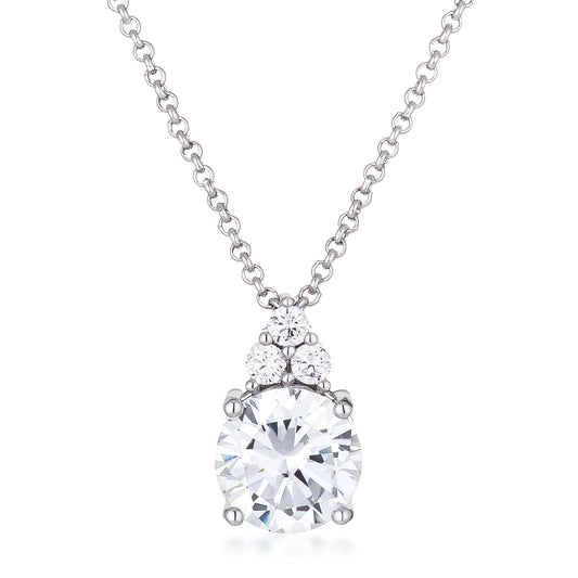 SIMPLE RHODIUM 9 MM CLEAR CZ PENDANT
