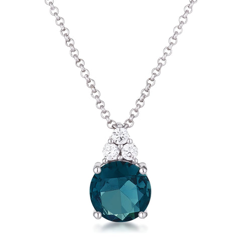 SIMPLE RHODIUM 9MM BLUE GREEN CZ PENDANT