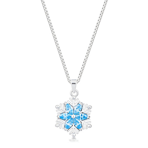 RHODIUM BRILLIANT MARQUISE AQUA BLUE SNOWFLAKE PENDANT