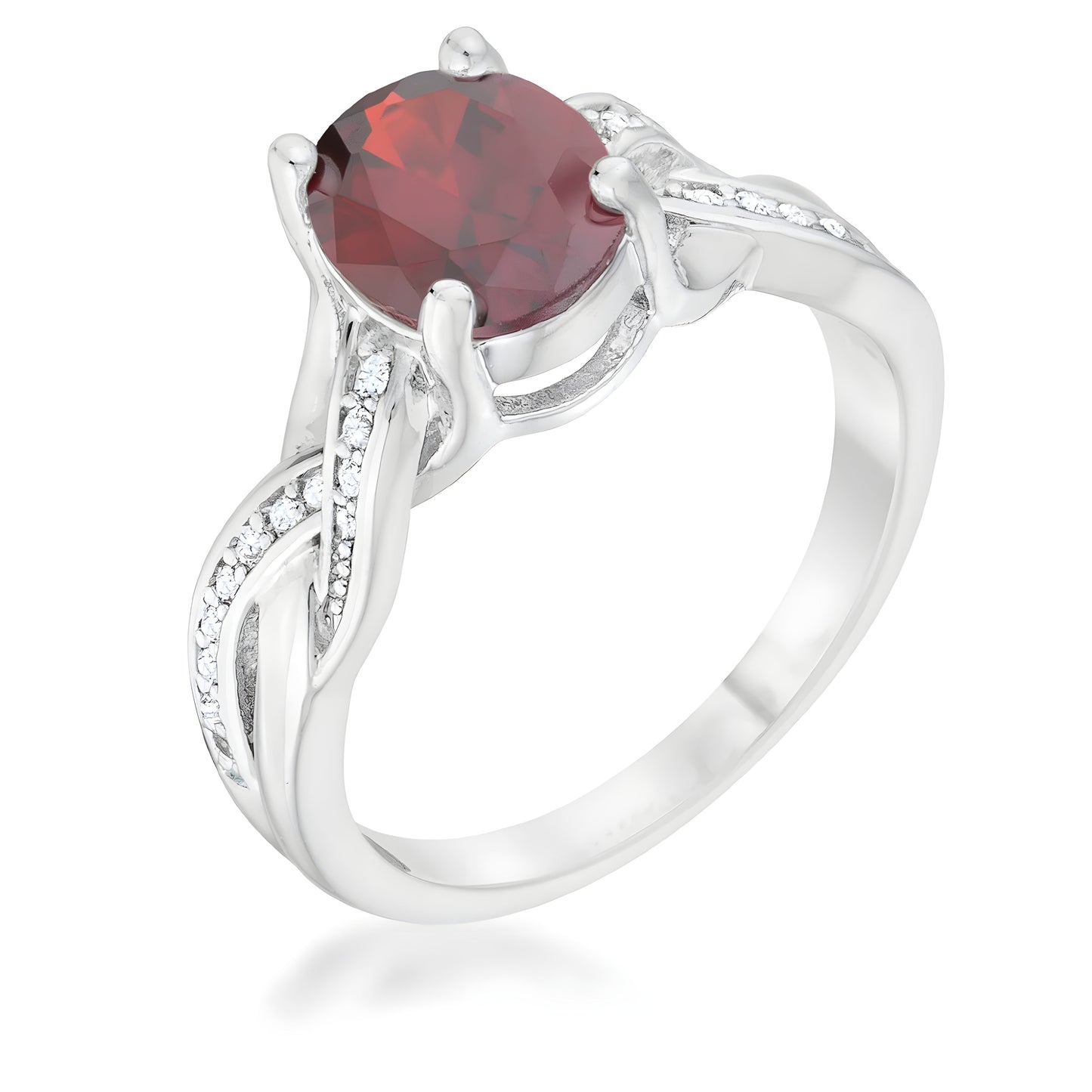 JUSTINE 2 CT GARNET CZ RHODIUM CLASSIC OVAL RING