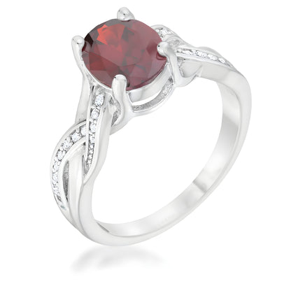 JUSTINE 2 CT GARNET CZ RHODIUM CLASSIC OVAL RING