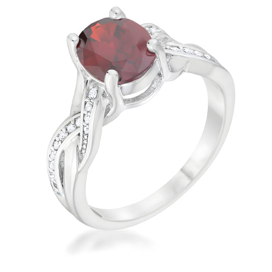 JUSTINE 2 CT GARNET CZ RHODIUM CLASSIC OVAL RING