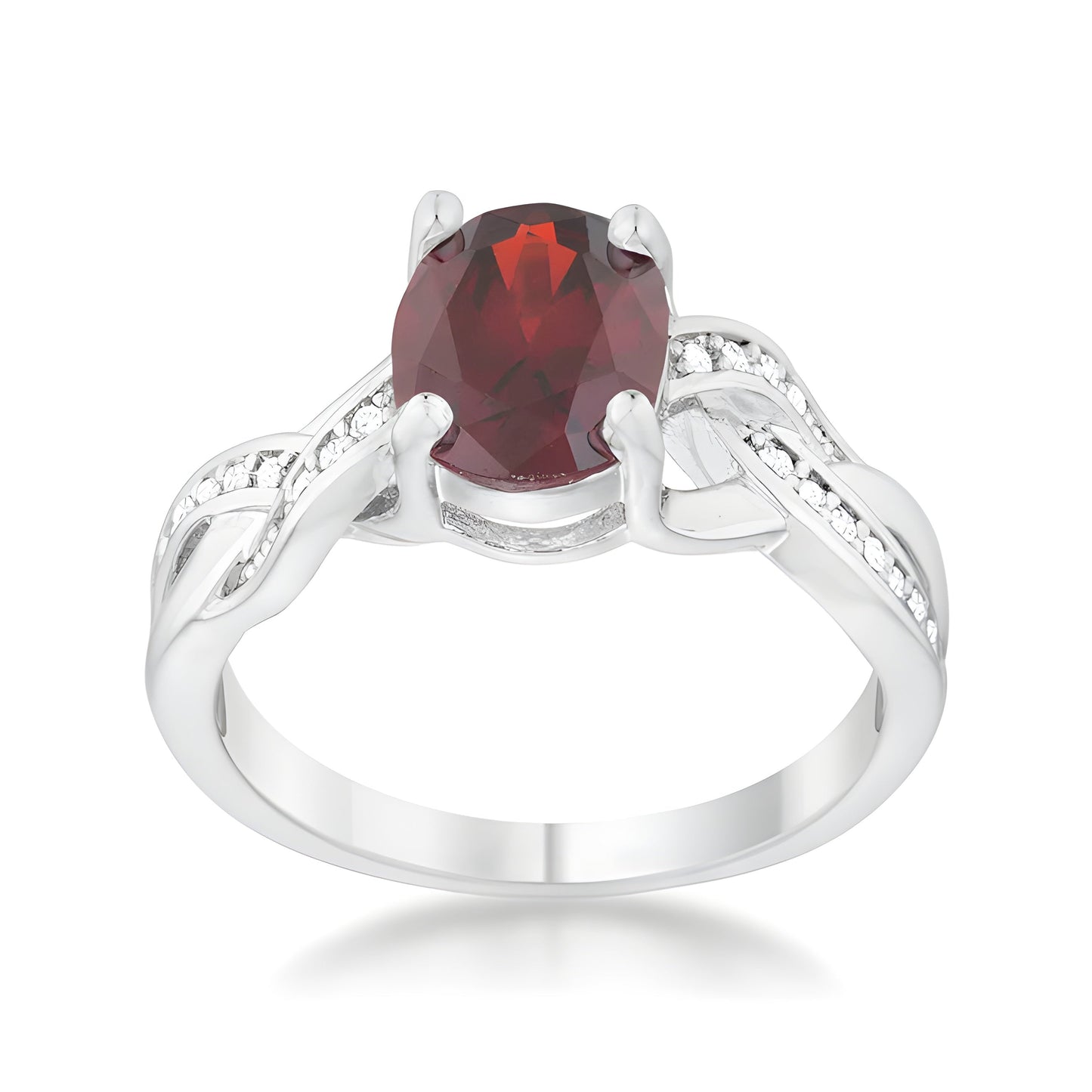 JUSTINE 2 CT GARNET CZ RHODIUM CLASSIC OVAL RING