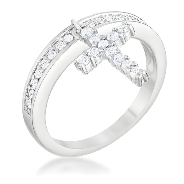 CHRISTINE 0.2 CT CZ RHODIUM CROSS CHARM RING