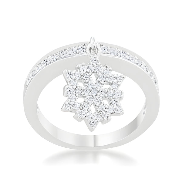 SNOWFLAKE 0.35 CT CZ RHODIUM SIMPLE HOLIDAY CHARM BAND RING