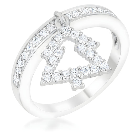 CHRISTMAS TREE 0.3 CT CZ RHODIUM HOLIDAY CHARM RING