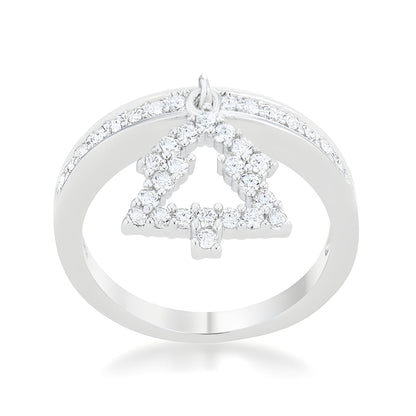 CHRISTMAS TREE 0.3 CT CZ RHODIUM HOLIDAY CHARM RING
