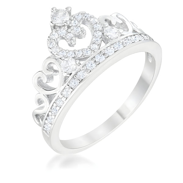 AURORA 0.34 CT CZ RHODIUM HEART CROWN RING