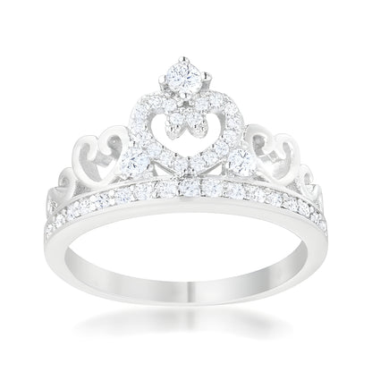 AURORA 0.34 CT CZ RHODIUM HEART CROWN RING