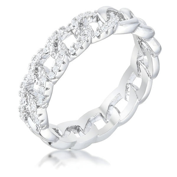 INTERLOCKING RHODIUM CHAIN DESIGN RING WITH CZ