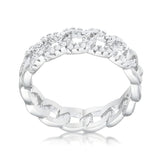 INTERLOCKING RHODIUM CHAIN DESIGN RING WITH CZ