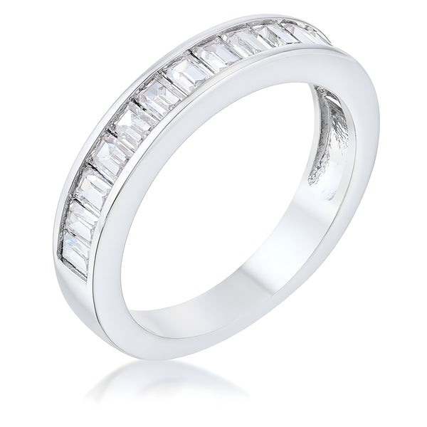 BAGUETTE CUT CZ RHODIUM WEDDING BAND