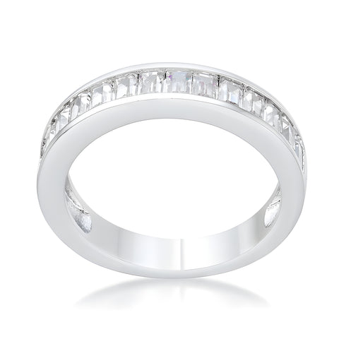 BAGUETTE CUT CZ RHODIUM WEDDING BAND